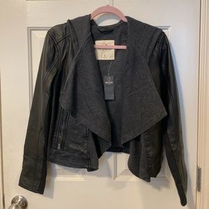 Hollister Women's Faux Leather Black Moto Cropped Biker Jacket